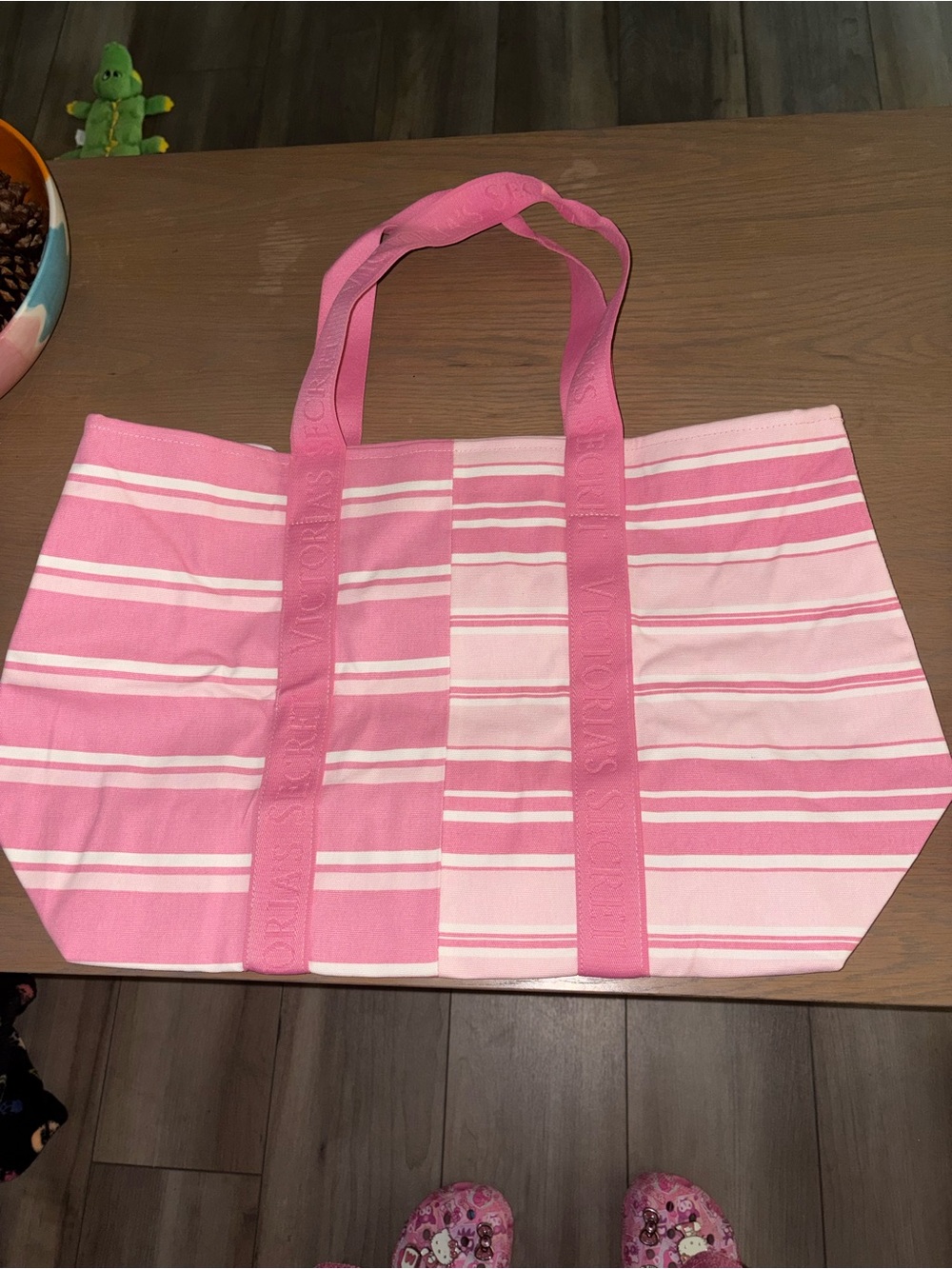 Victoria's Secret Pink Striped Canvas Tote — NWT